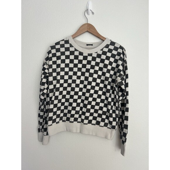 Mother Women's Black & White Checkered Pullover Sweatshirt Size L - Picture 3 of 10